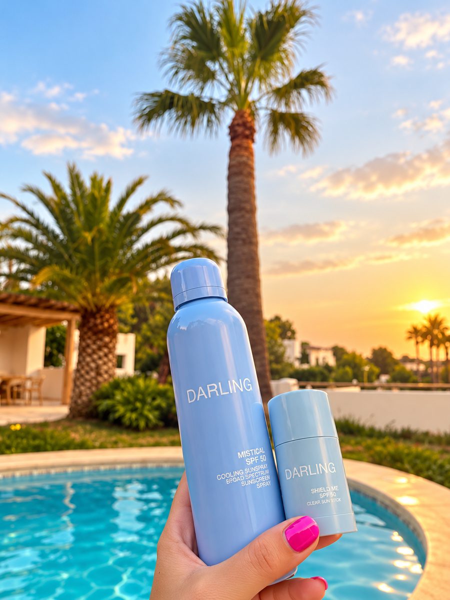 Zonnebrandspray en sunstick van Darling bij het zwembad